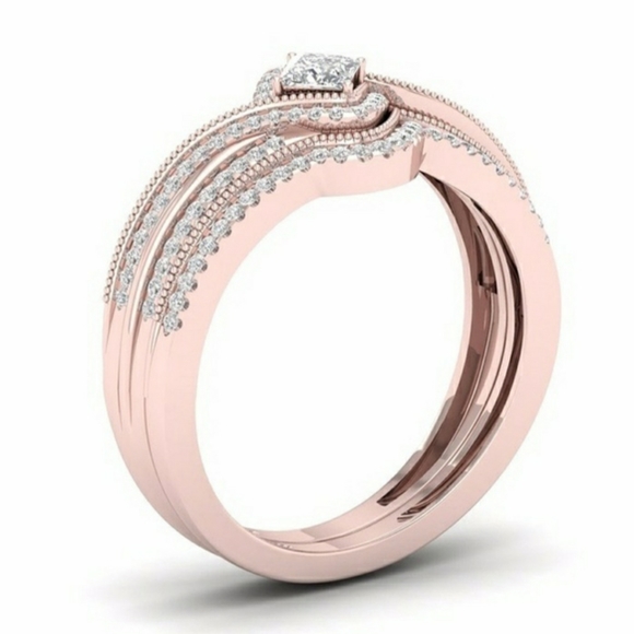 BRAND NEW STERLING ROSE GOLD WEDDING RINGS SET - Picture 3 of 4